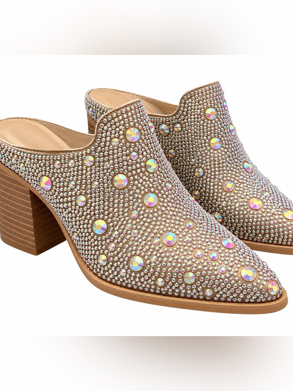 Women's Rhinestone Mule Ankle Boots Iridescent Sparkle Size 8